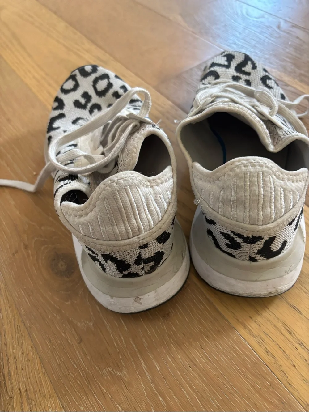 adidas Women's Athletic Sneakers in Black and Cream Leopard Knit